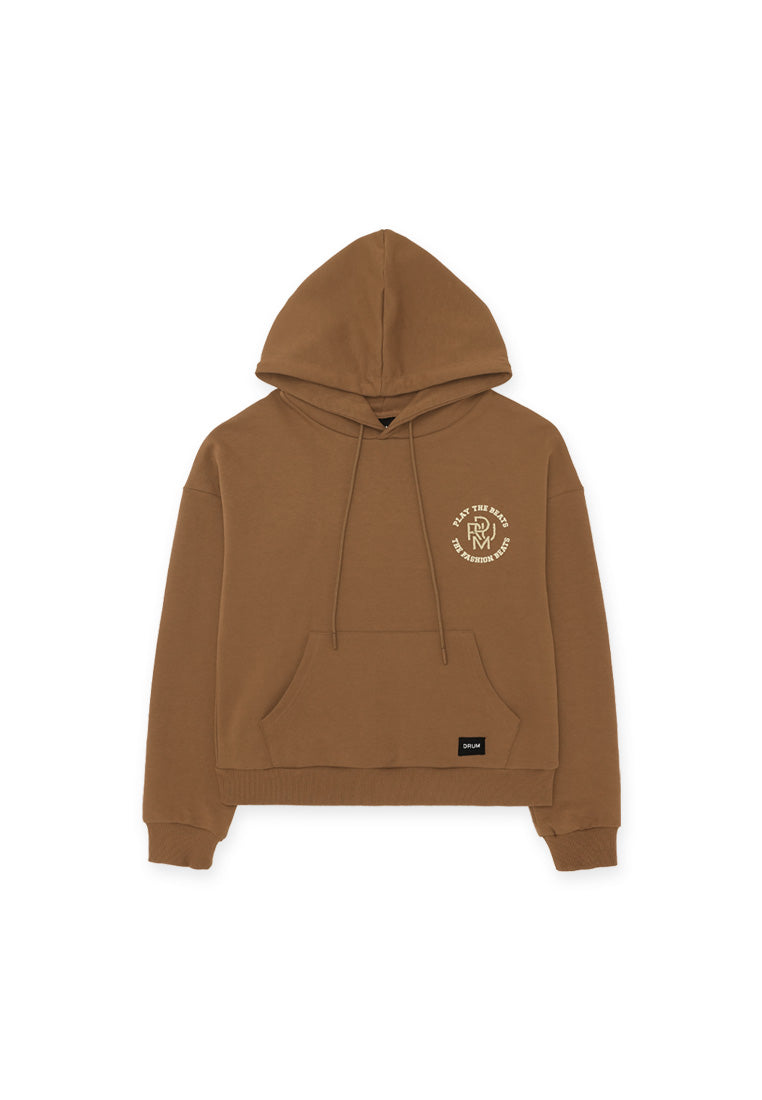 DRUM SELECT Women Toothbrush Embroidery Hoodie- Brown