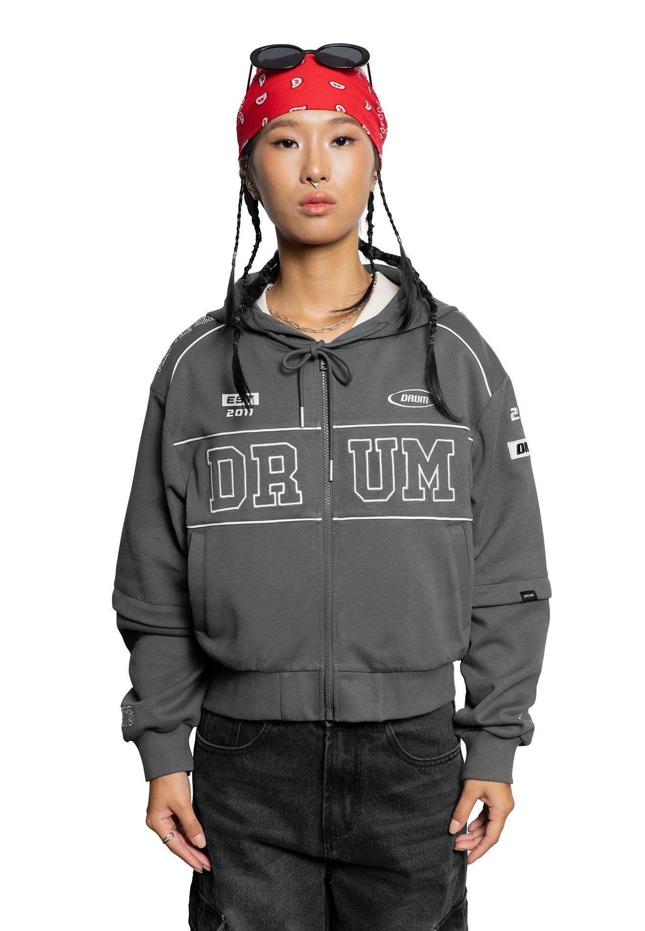 SELECT Women Racing Collection Detachable Sleeve Hoodie - Grey