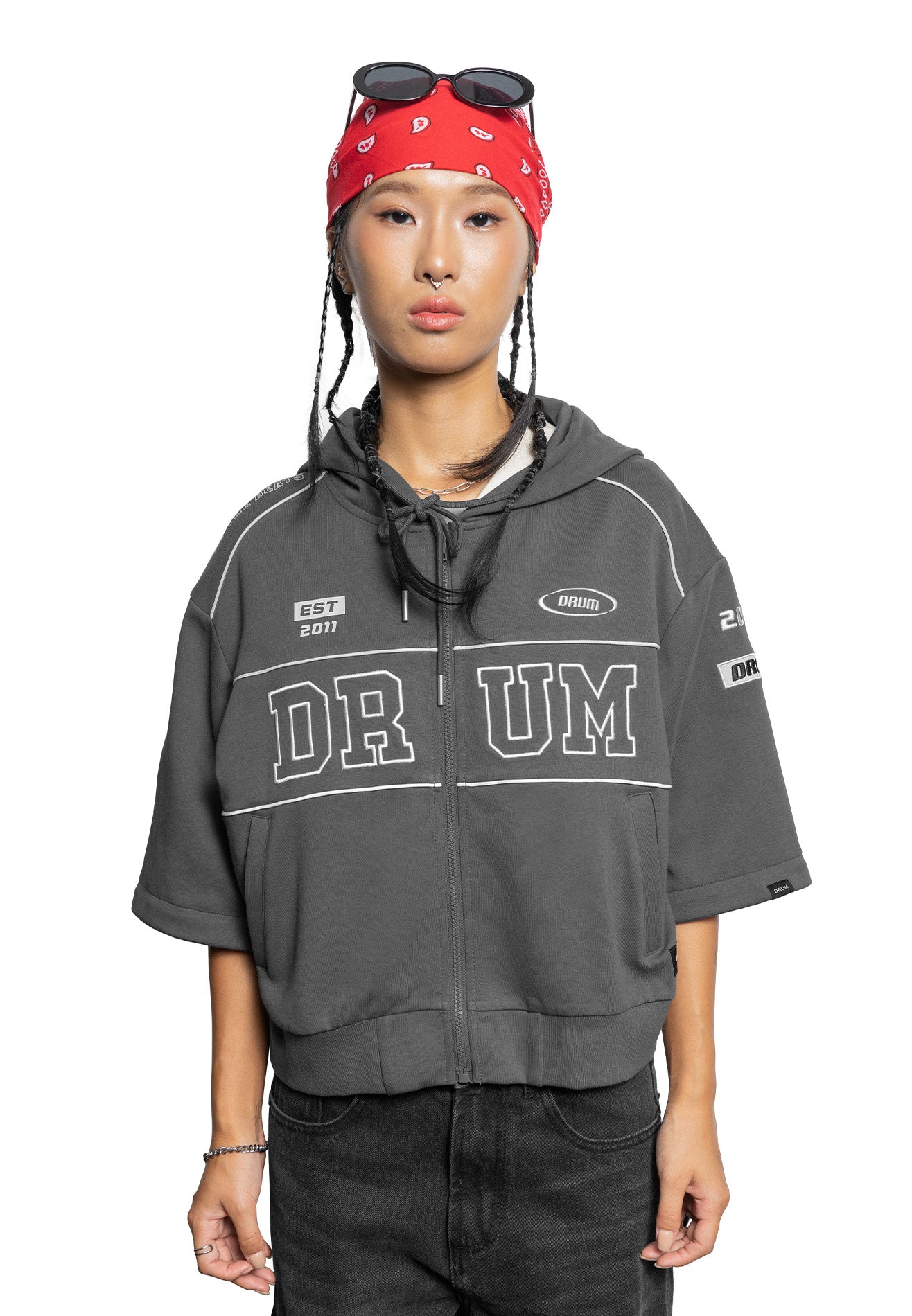 SELECT Women Racing Collection Detachable Sleeve Hoodie - Grey