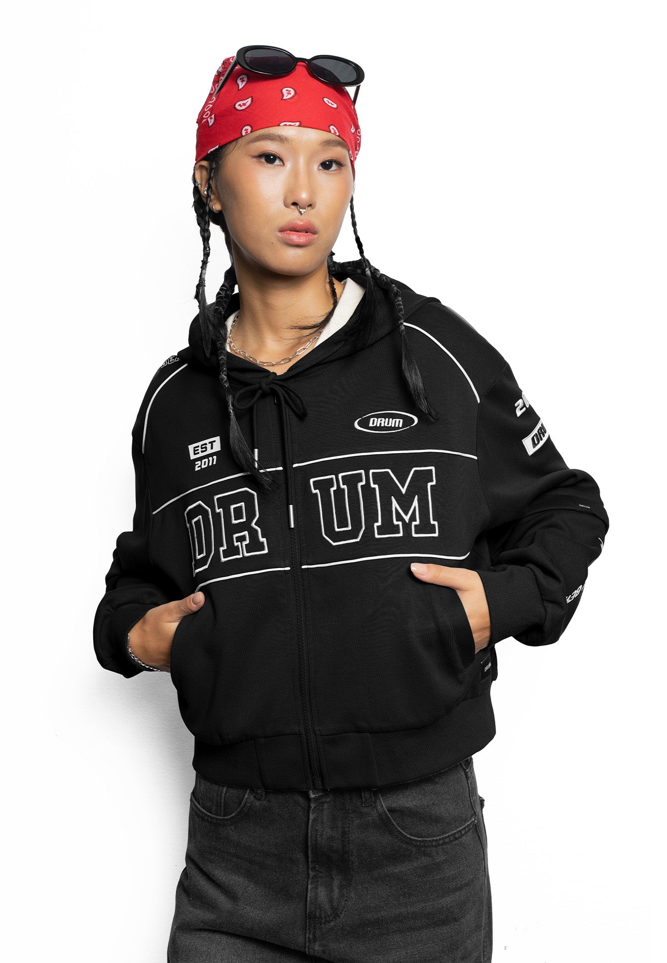 SELECT Women Racing Collection Detachable Sleeve Hoodie - Black