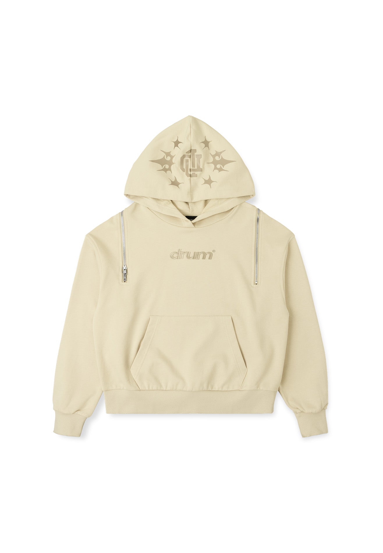 DRUM S. Women Logo Embroidey Zipped Details Hoodie - Beige