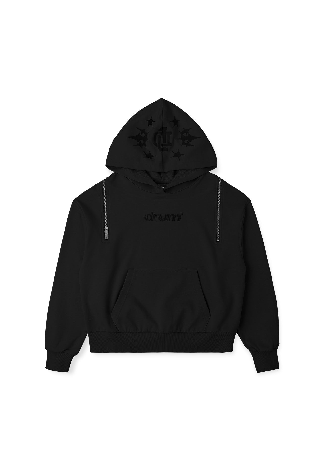 DRUM S. Women Logo Embroidey Zipped Details Hoodie - Black