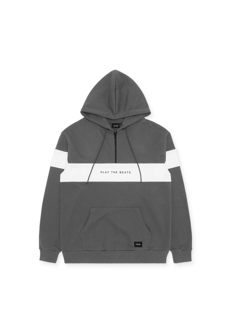 DRUM Select Half Zipper Slogan Hoodie- Grey