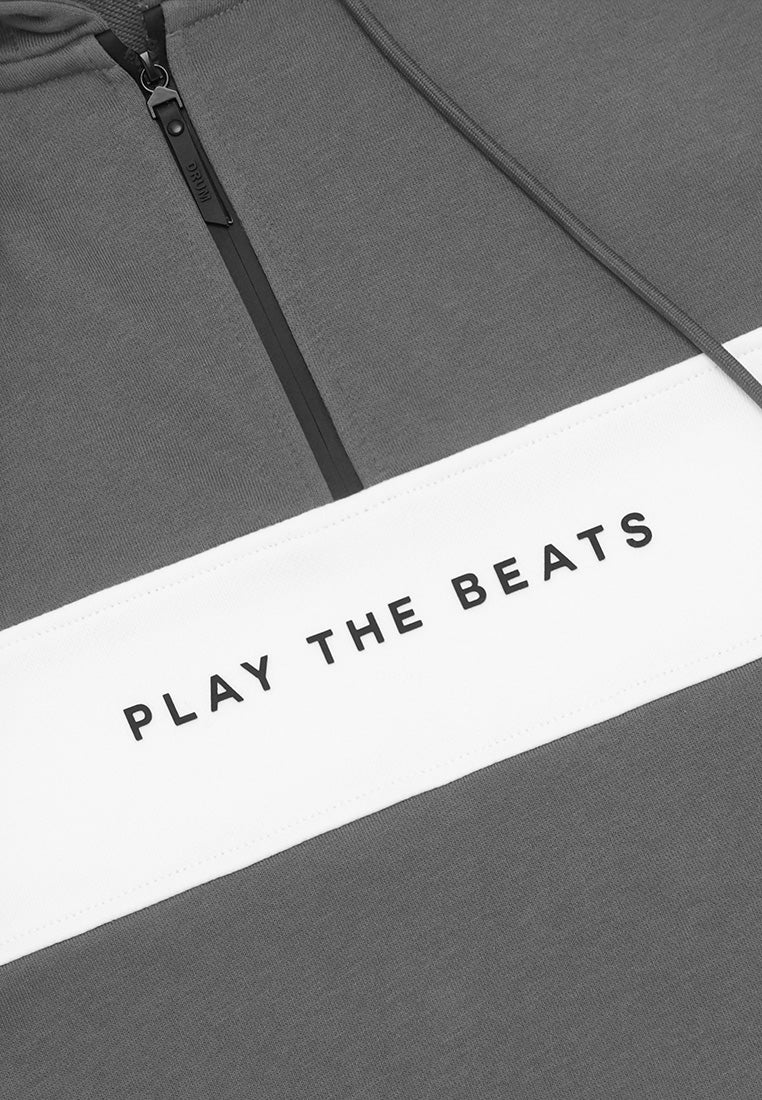 DRUM Select Half Zipper Slogan Hoodie- Grey