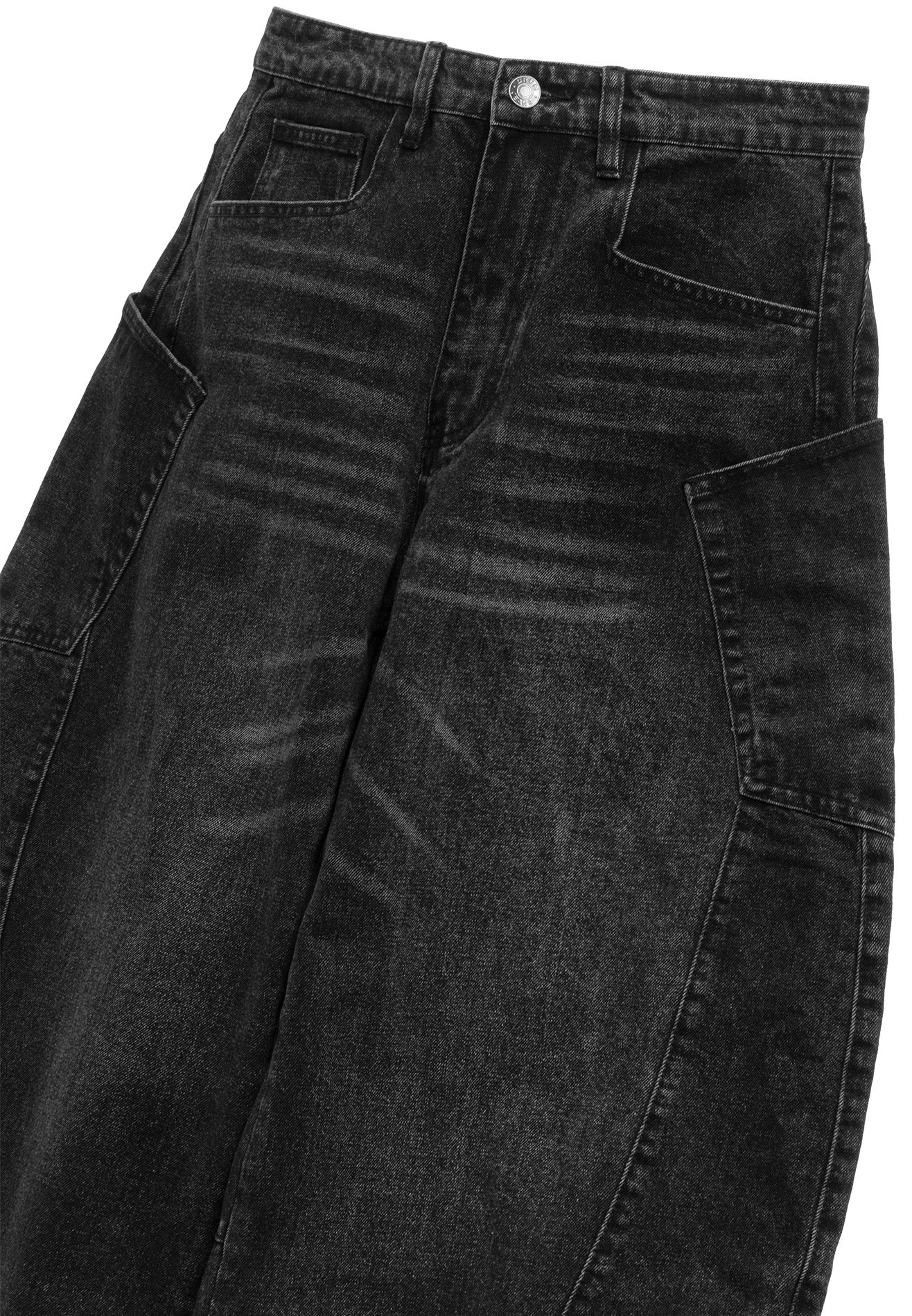 DRUM S. Balloon Cut Washed Denim Super Baggy Jeans- Black