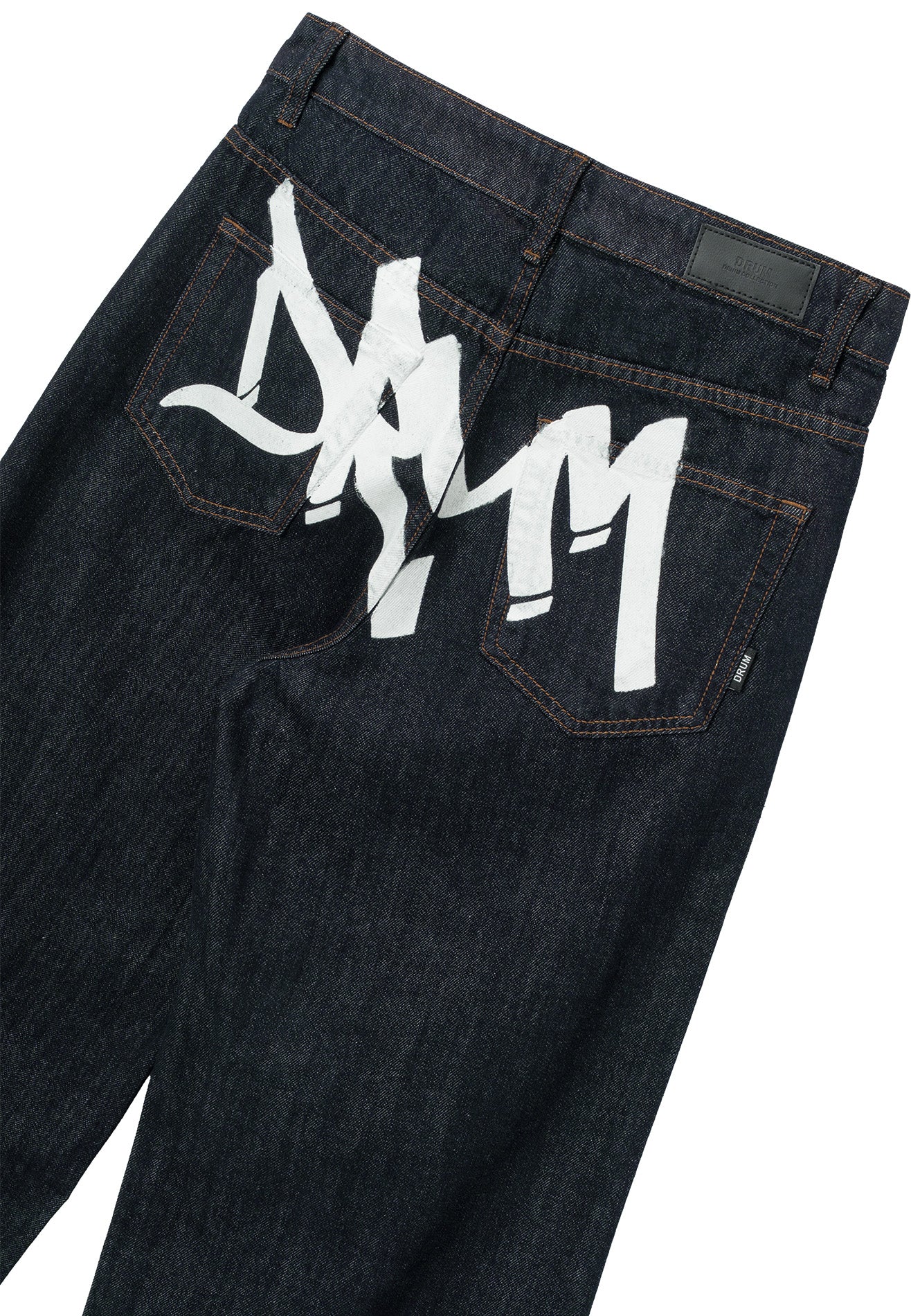 DRUM S. Classic Denim Rubber Print Baggy Jeans- Navy