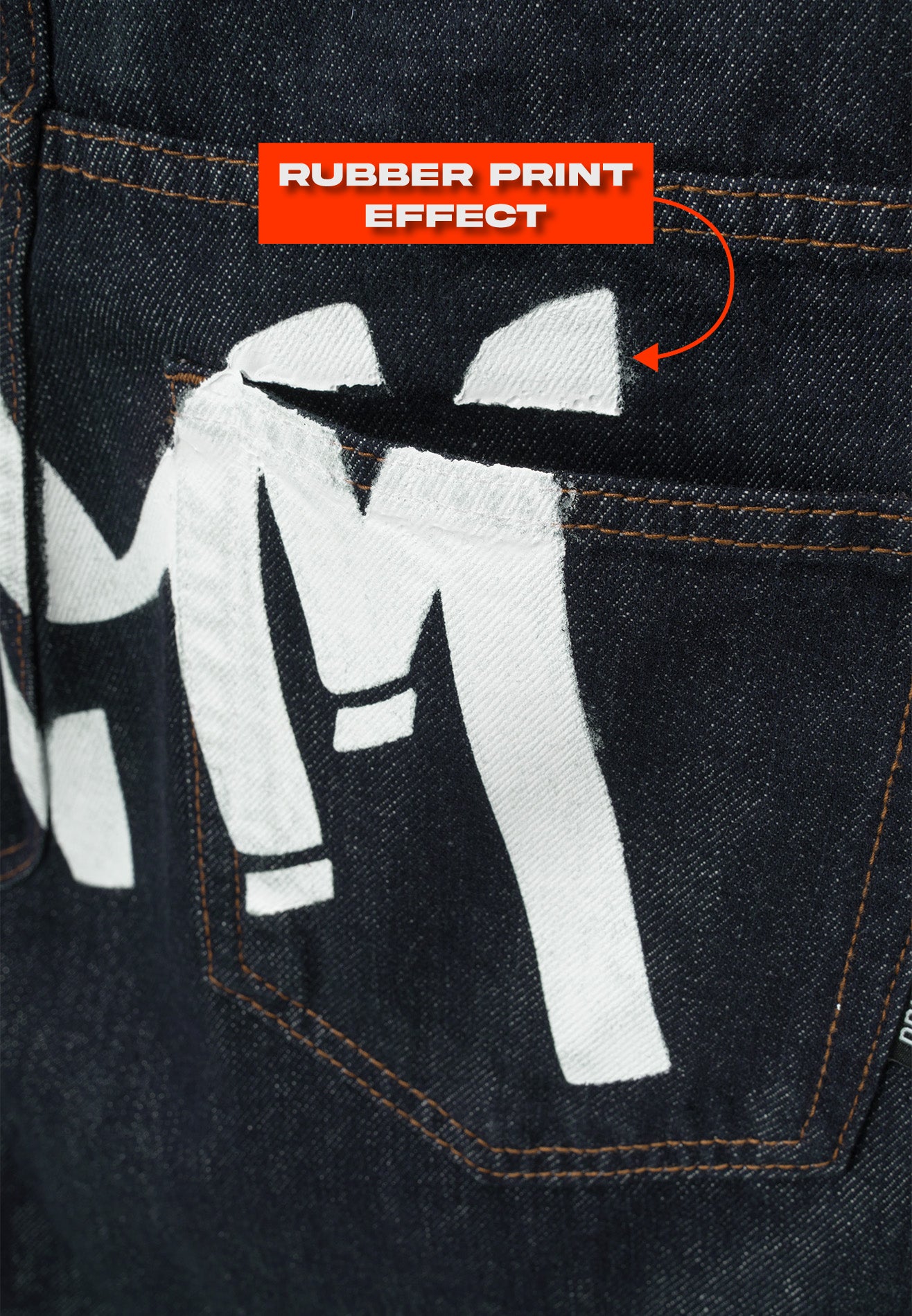 DRUM S. Classic Denim Rubber Print Baggy Jeans- Navy