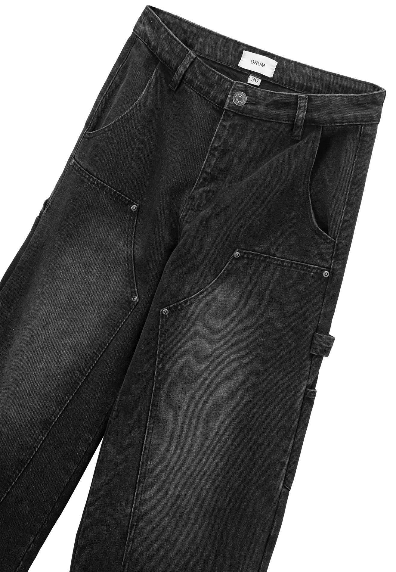 DRUM S. Men Classic Double Knee Baggy Jeans- Black