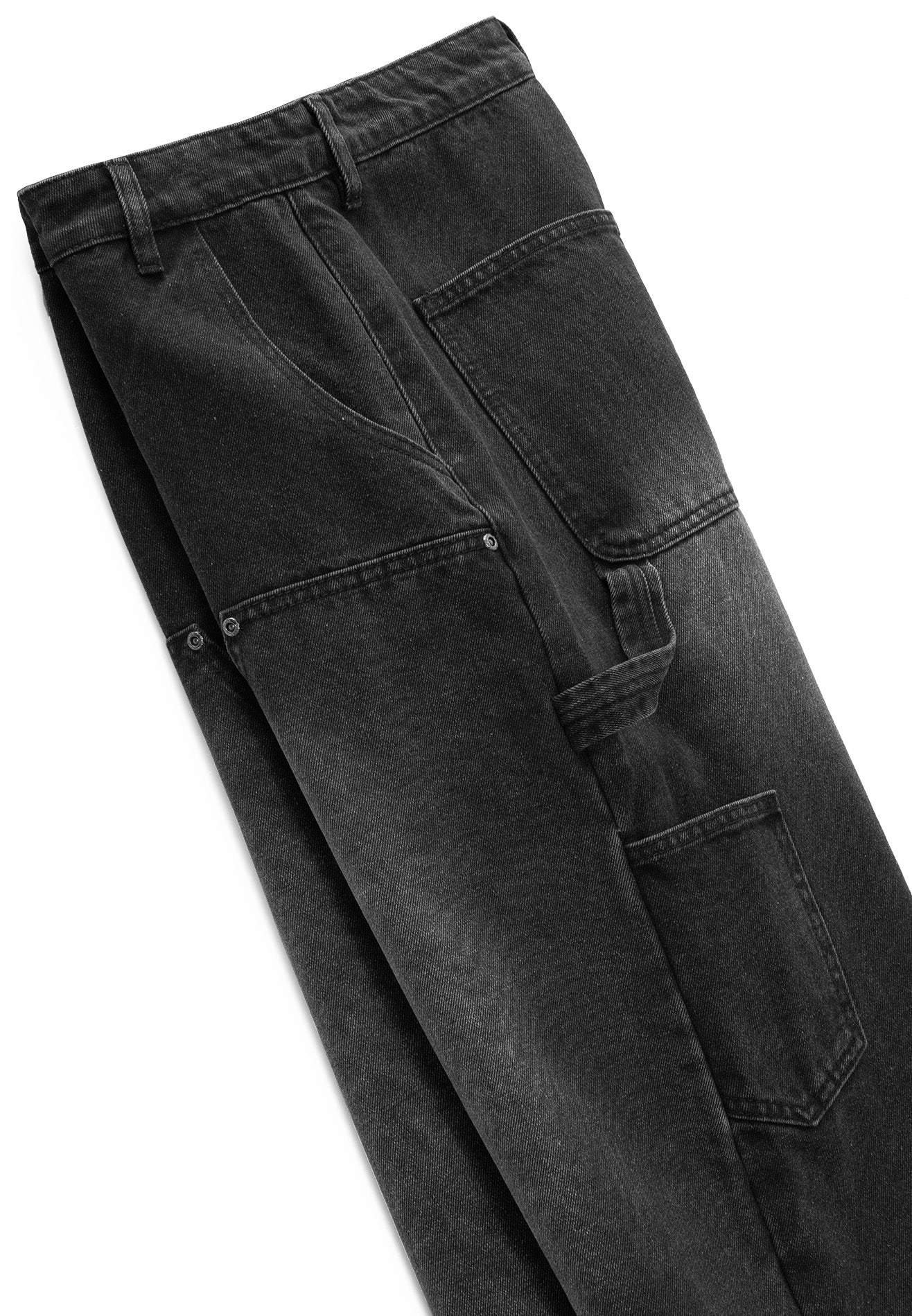 DRUM S. Men Classic Double Knee Baggy Jeans- Black