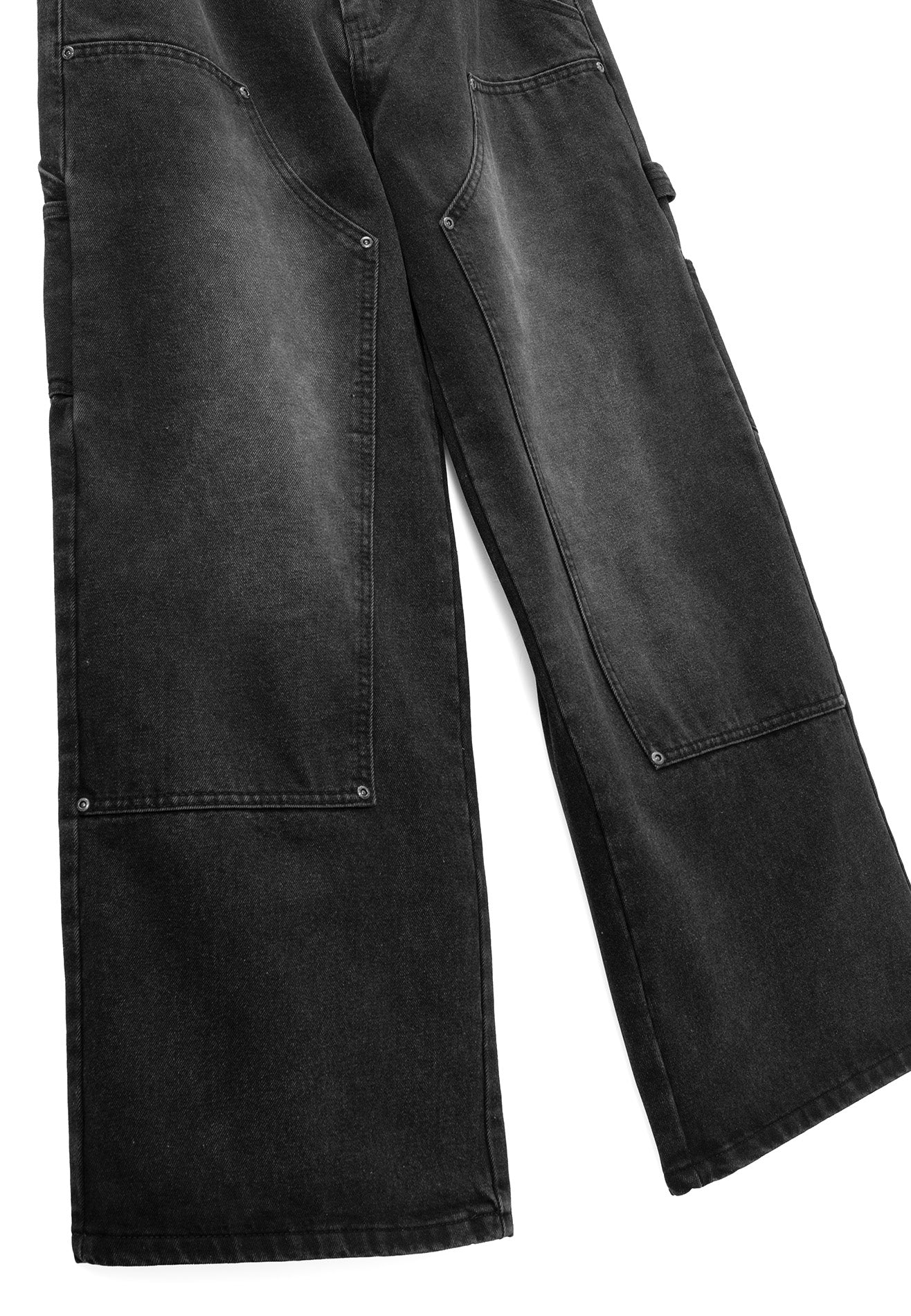 DRUM S. Men Classic Double Knee Baggy Jeans- Black