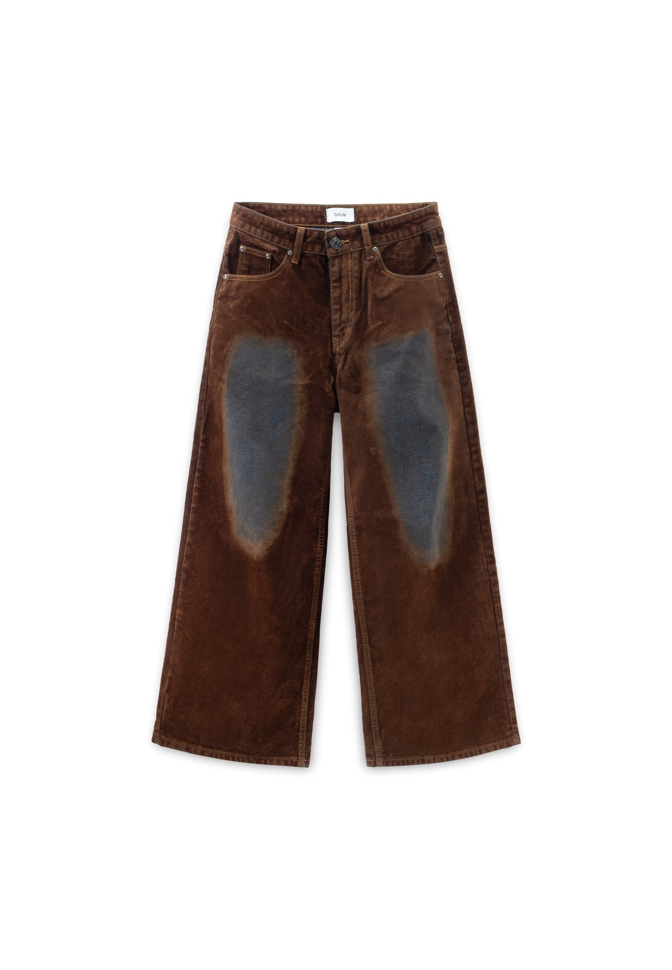 DRUM S. Vintage Washed Flocked Baggy Jeans- Brown