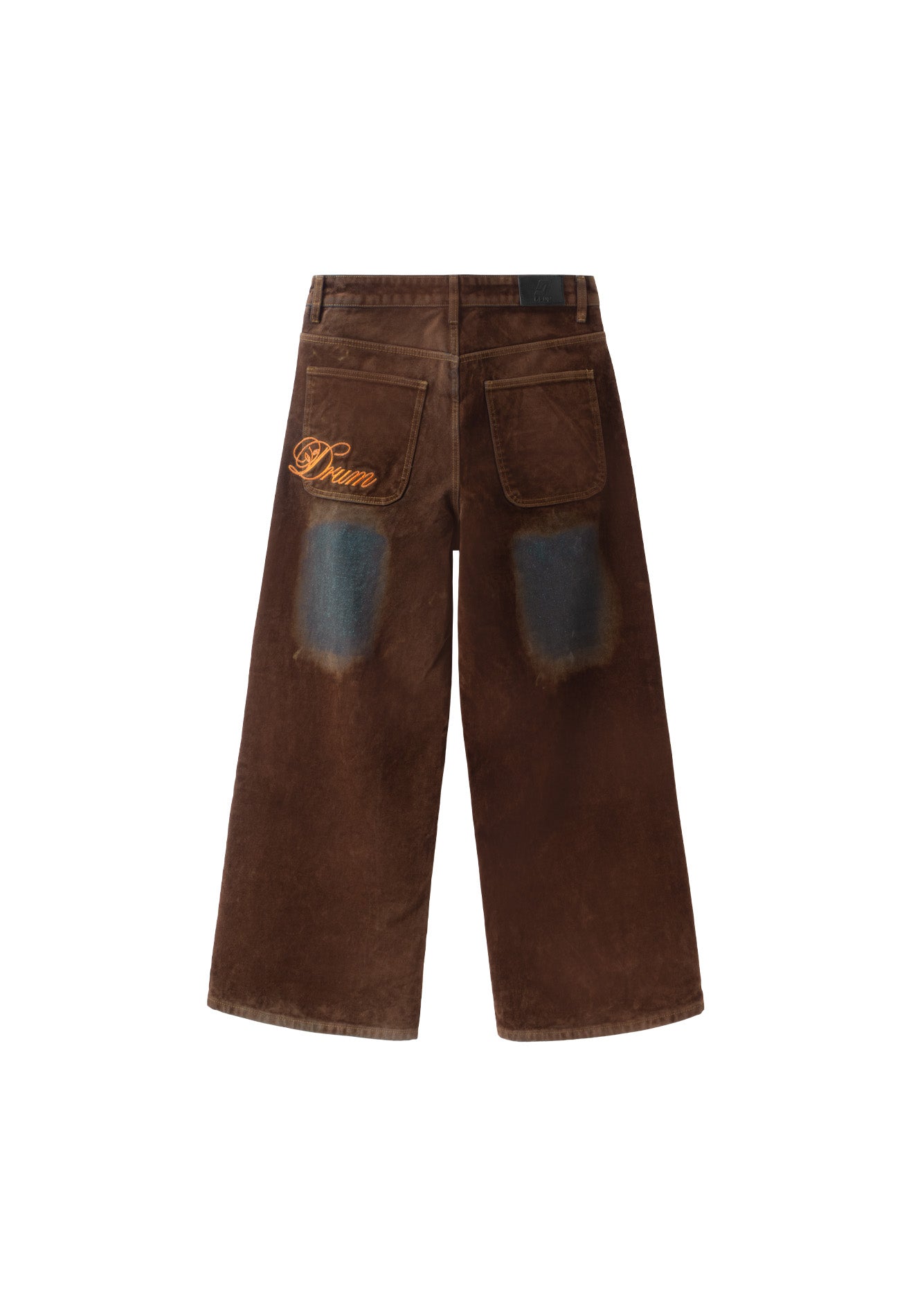 DRUM S. Vintage Washed Flocked Baggy Jeans- Brown