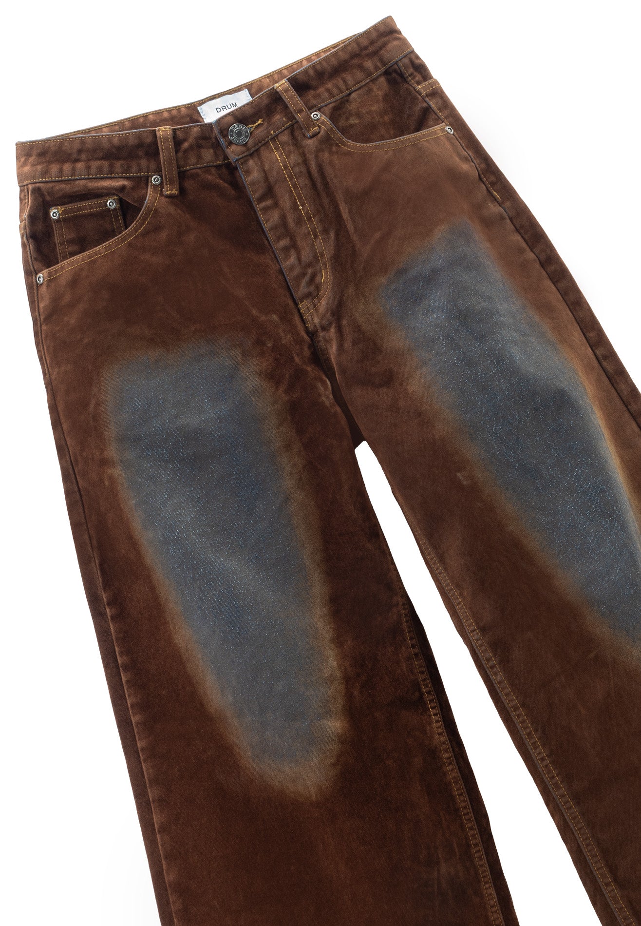 DRUM S. Vintage Washed Flocked Baggy Jeans- Brown