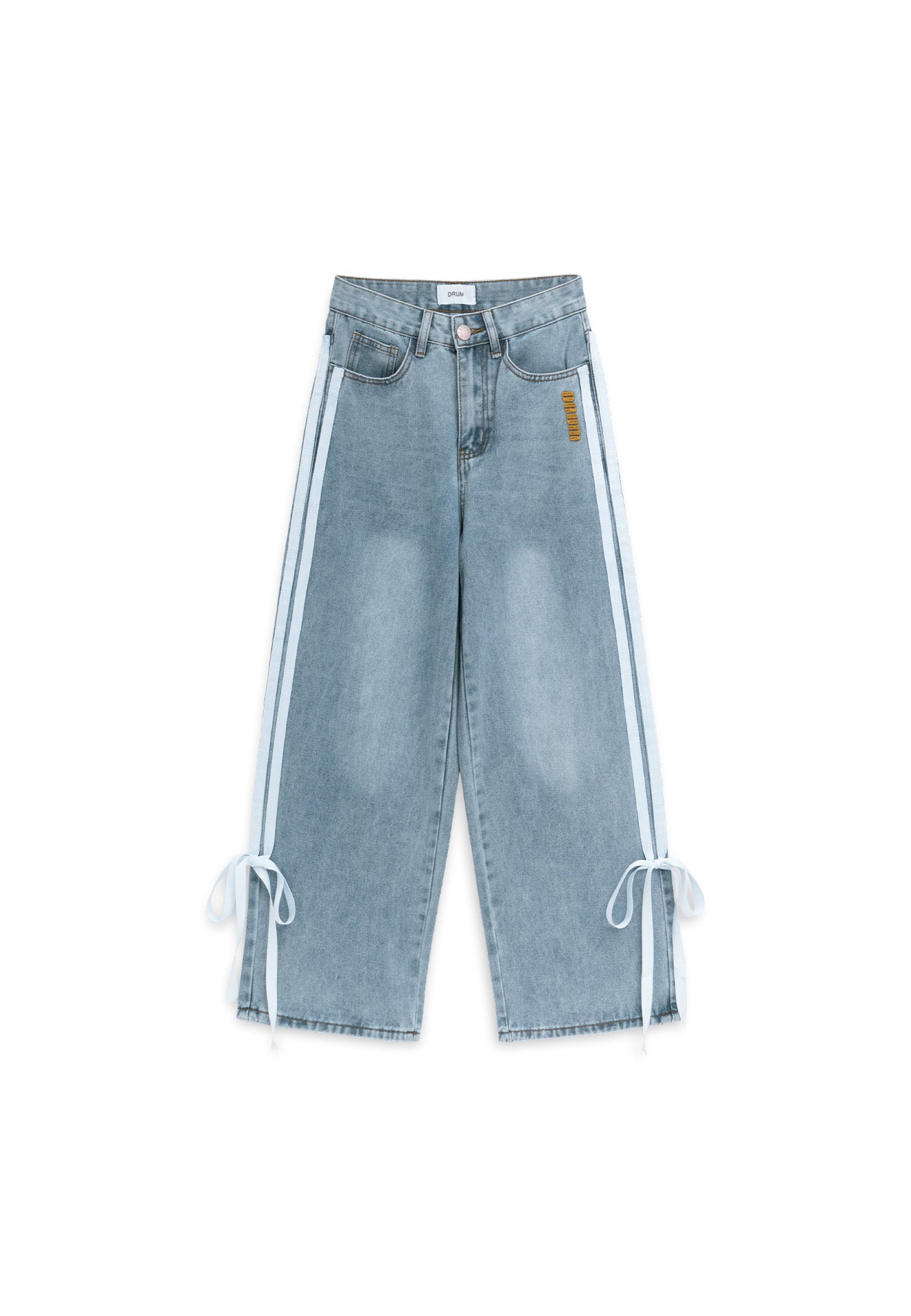 DRUM S. Women Twill Tape Ribbon Baggy Jeans- Light Blue