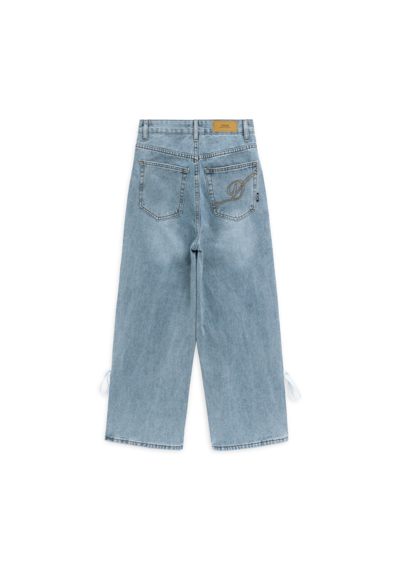 DRUM S. Women Twill Tape Ribbon Baggy Jeans- Light Blue