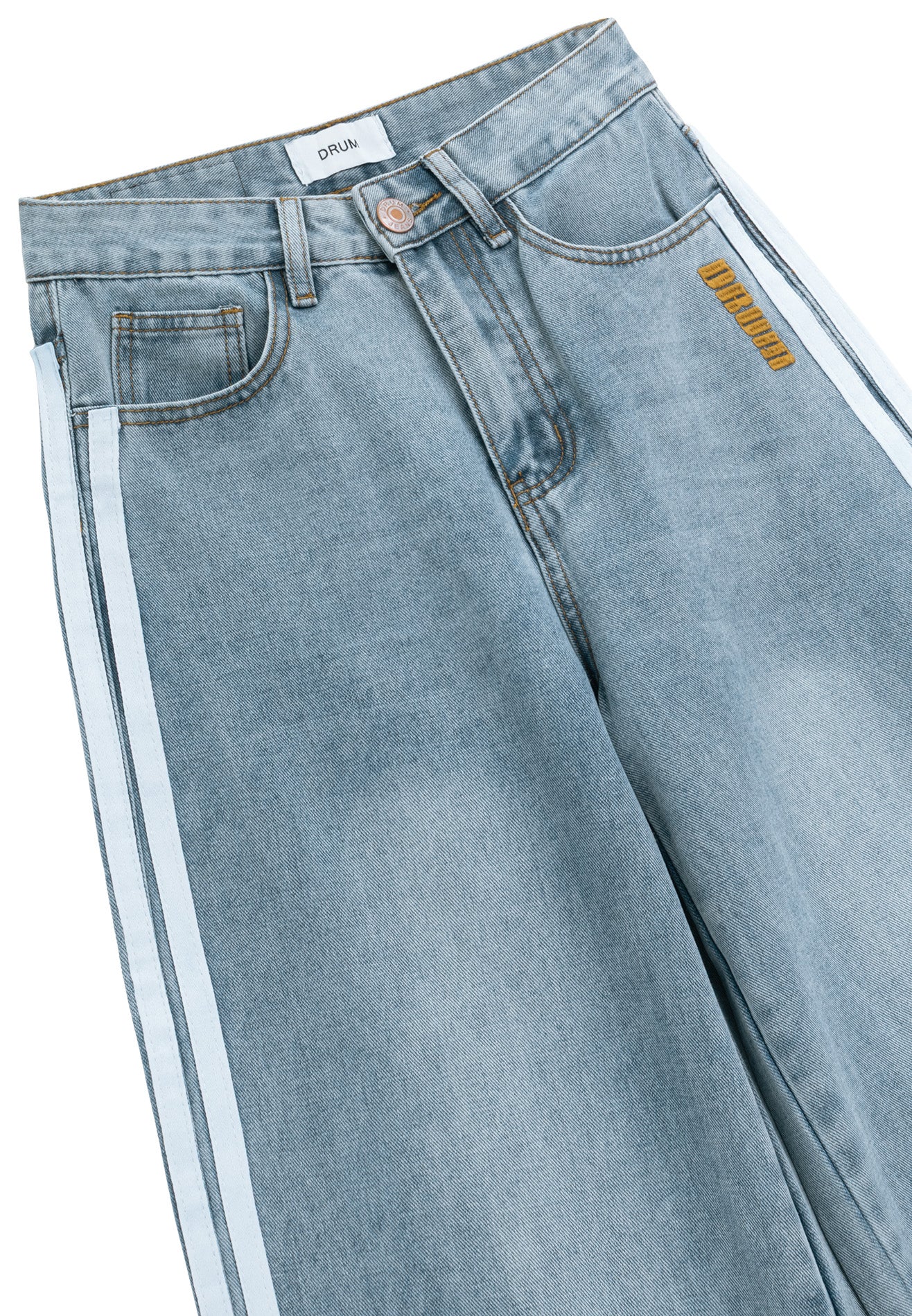 DRUM S. Women Twill Tape Ribbon Baggy Jeans- Light Blue