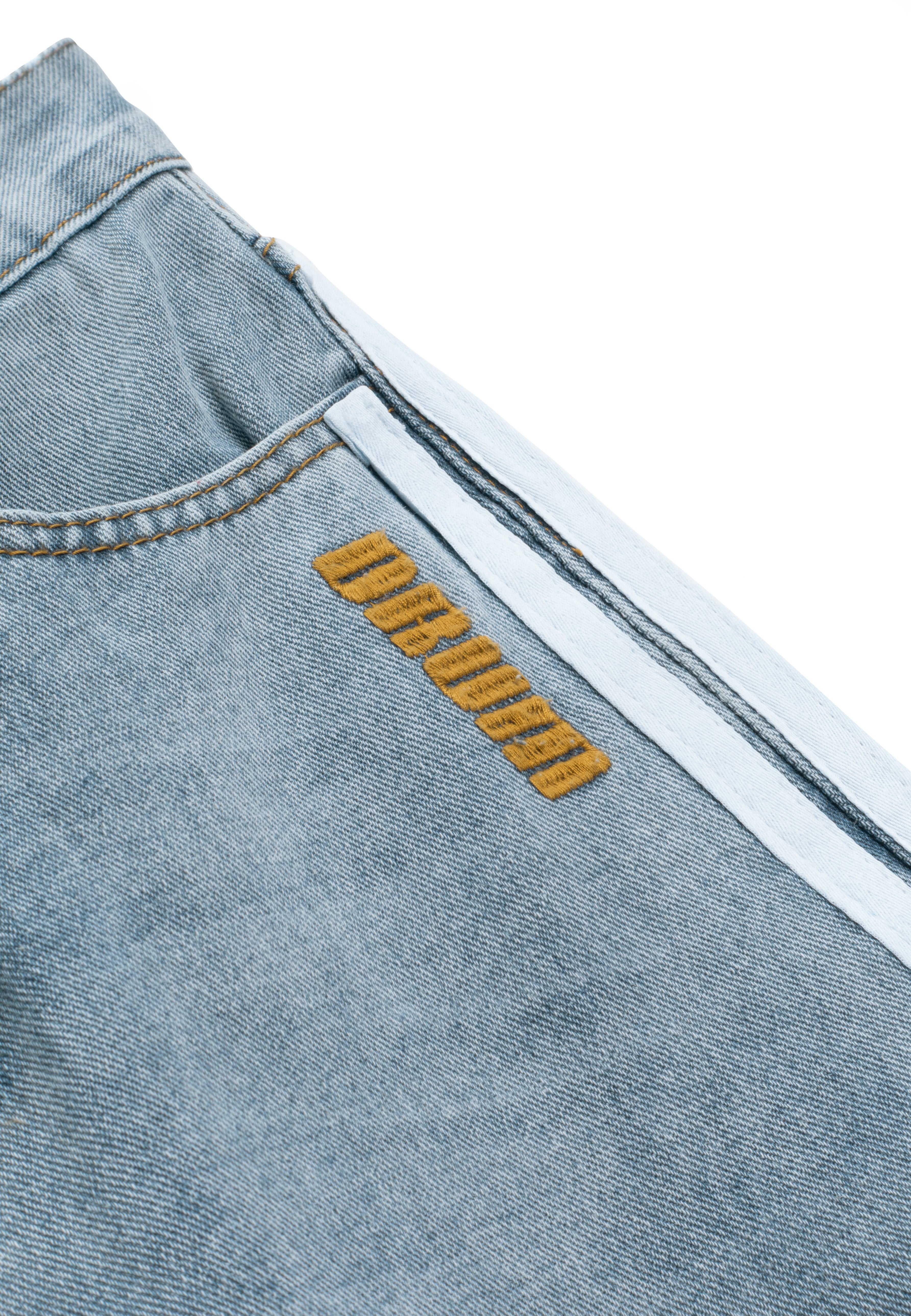 DRUM S. Women Twill Tape Ribbon Baggy Jeans- Light Blue