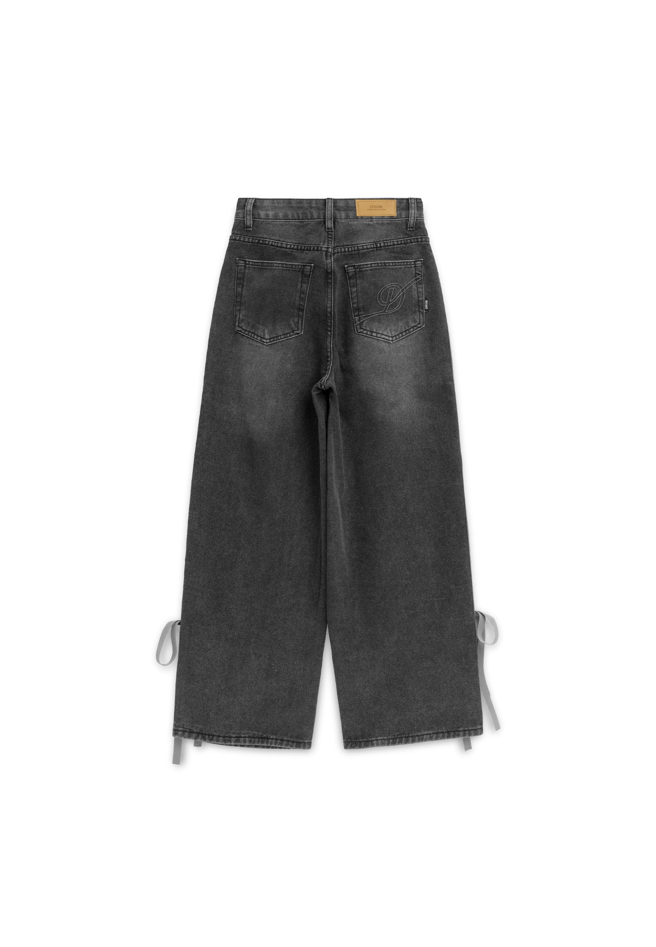 DRUM S. Women Twill Tape Ribbon Baggy Jeans-Dark Grey