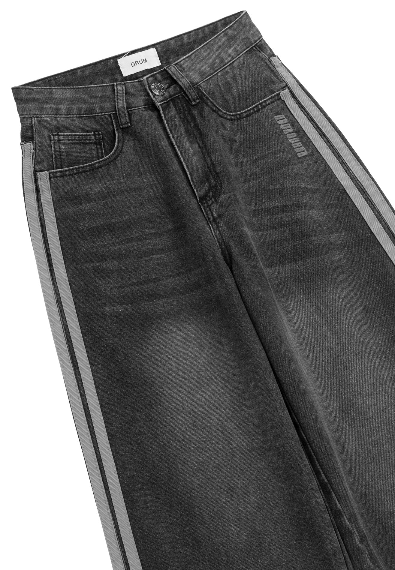 DRUM S. Women Twill Tape Ribbon Baggy Jeans-Dark Grey