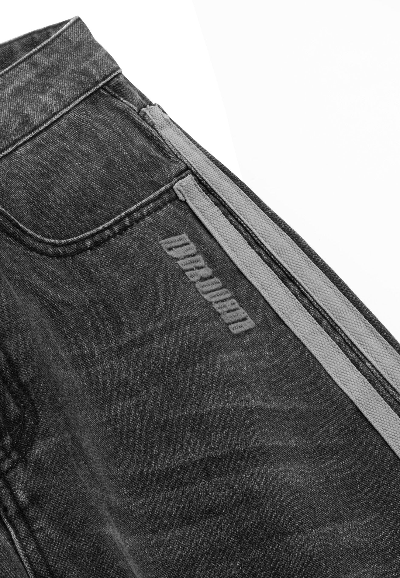 DRUM S. Women Twill Tape Ribbon Baggy Jeans-Dark Grey