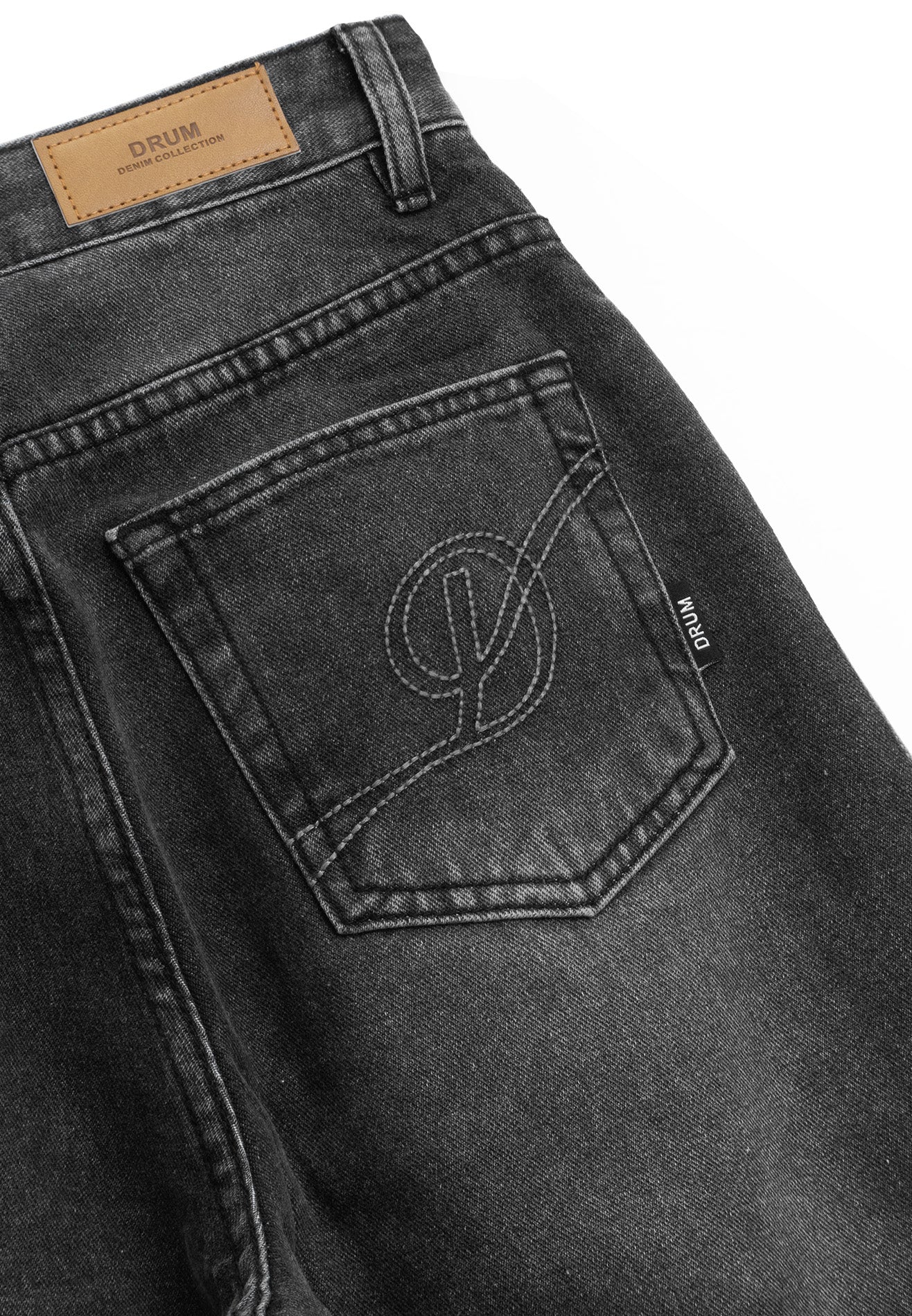 DRUM S. Women Twill Tape Ribbon Baggy Jeans-Dark Grey