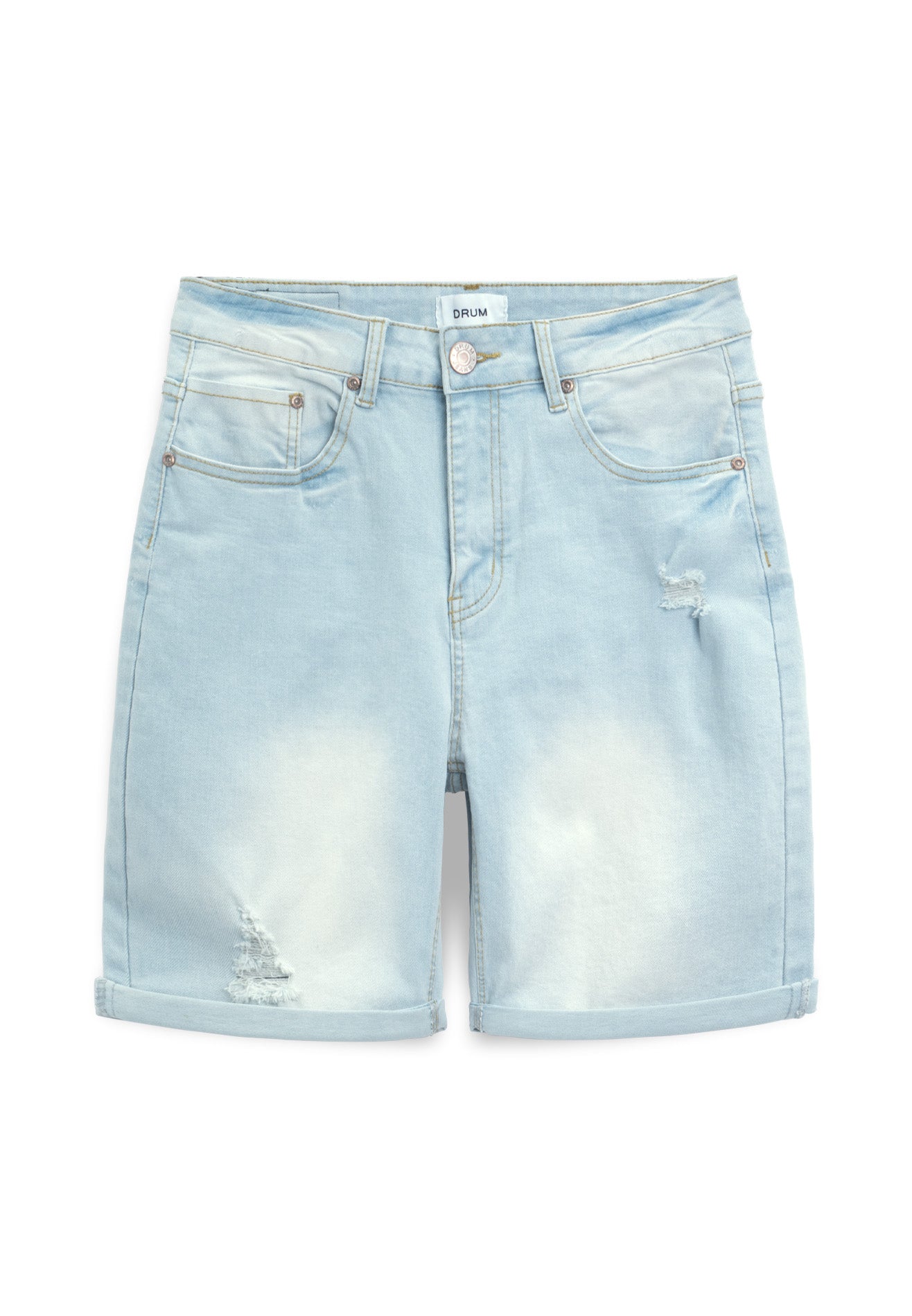 DRUM Classic Ripped Details Short Jeans-Light Blue