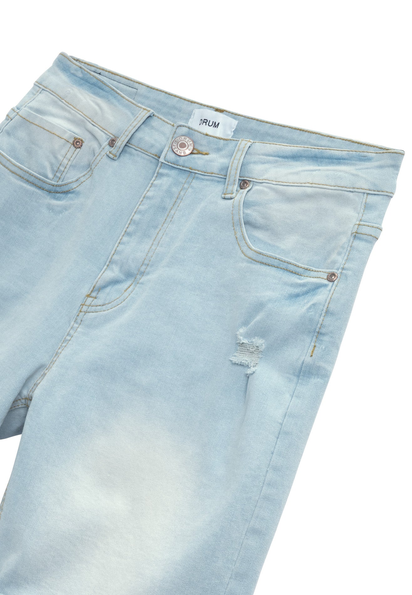 DRUM Classic Ripped Details Short Jeans-Light Blue