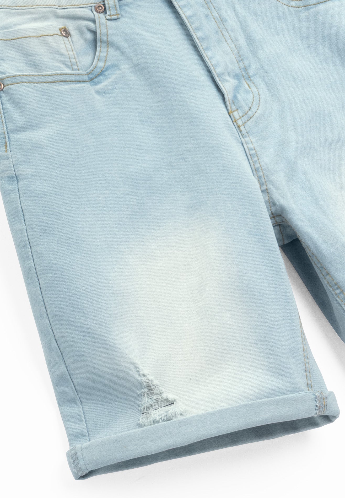 DRUM Classic Ripped Details Short Jeans-Light Blue