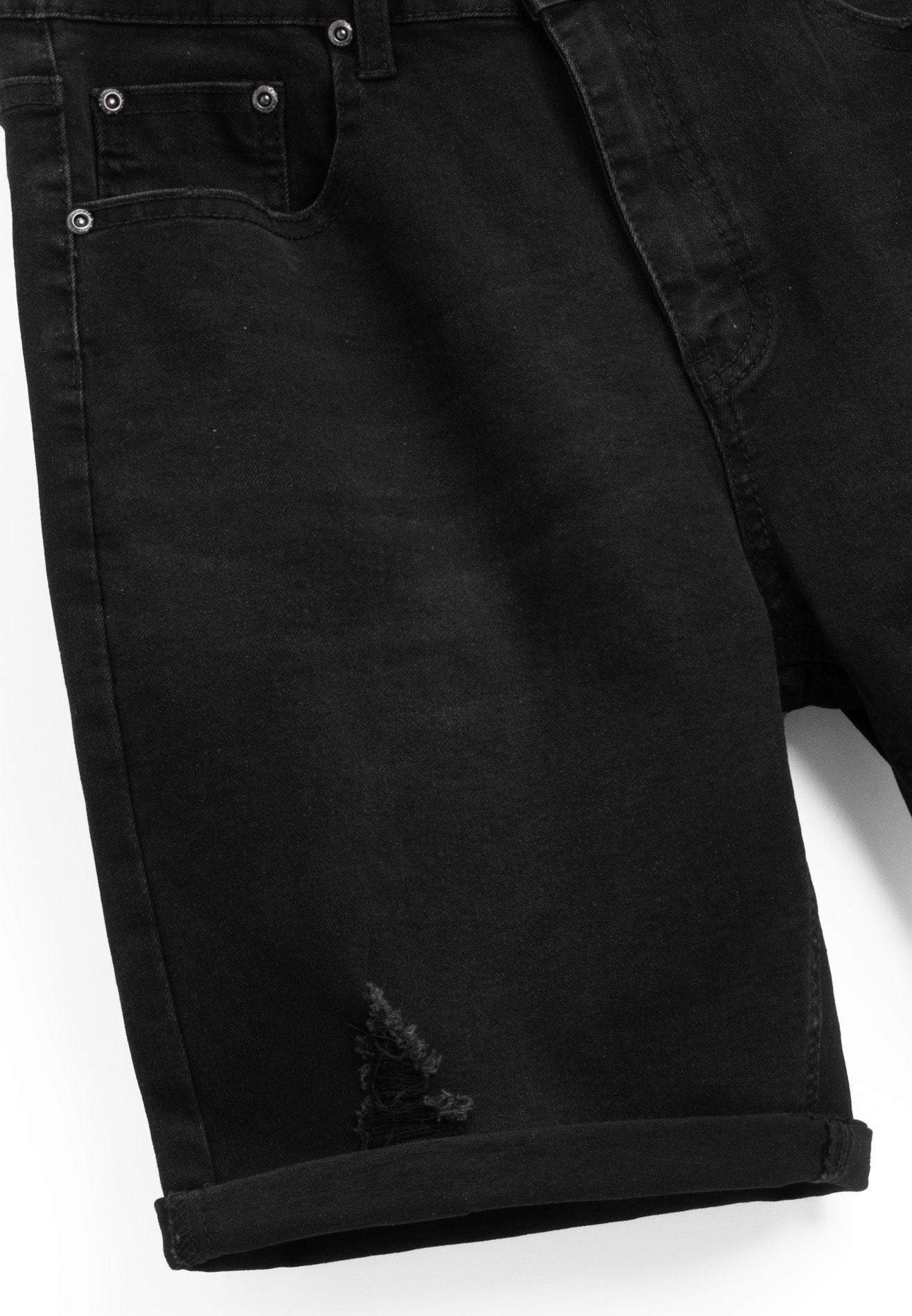 DRUM Classic Ripped Details Short Jeans-Black