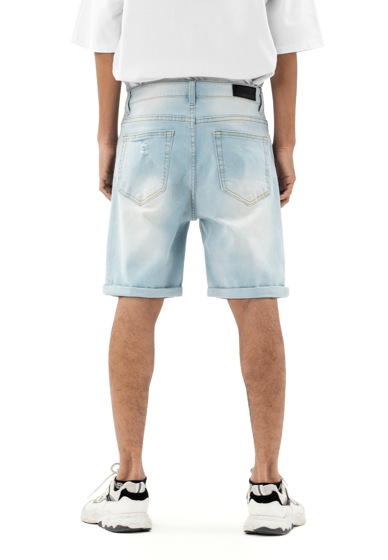 DRUM Classic Ripped Details Short Jeans-Light Blue