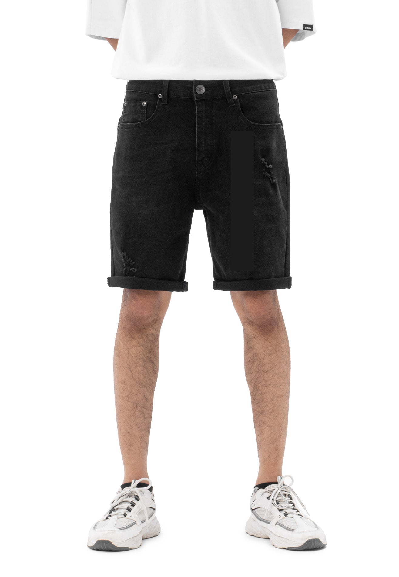 DRUM Classic Ripped Details Short Jeans-Black