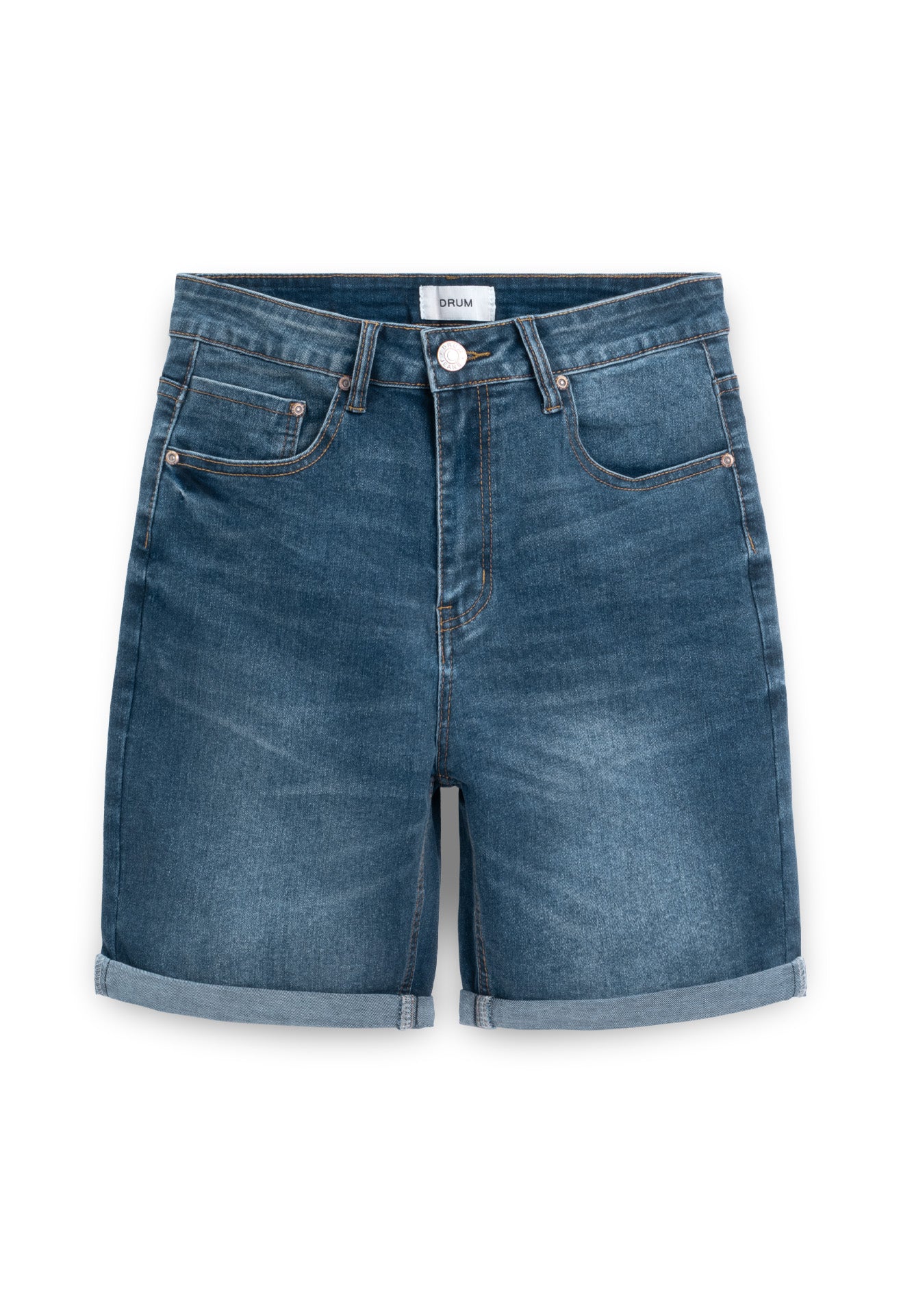DRUM Classic Washed Details Short Jeans-Blue