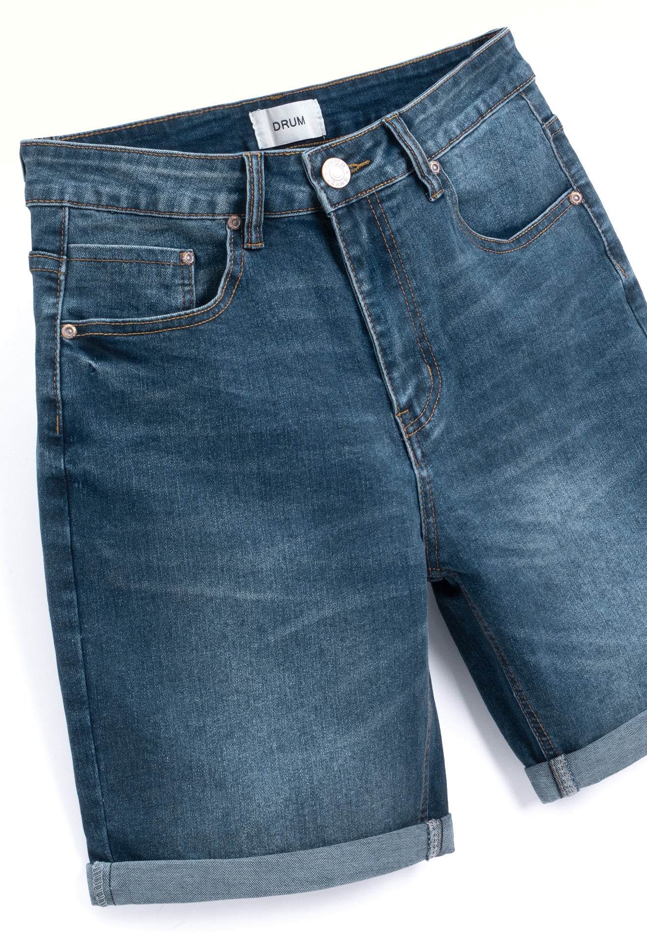 DRUM Classic Washed Details Short Jeans-Blue