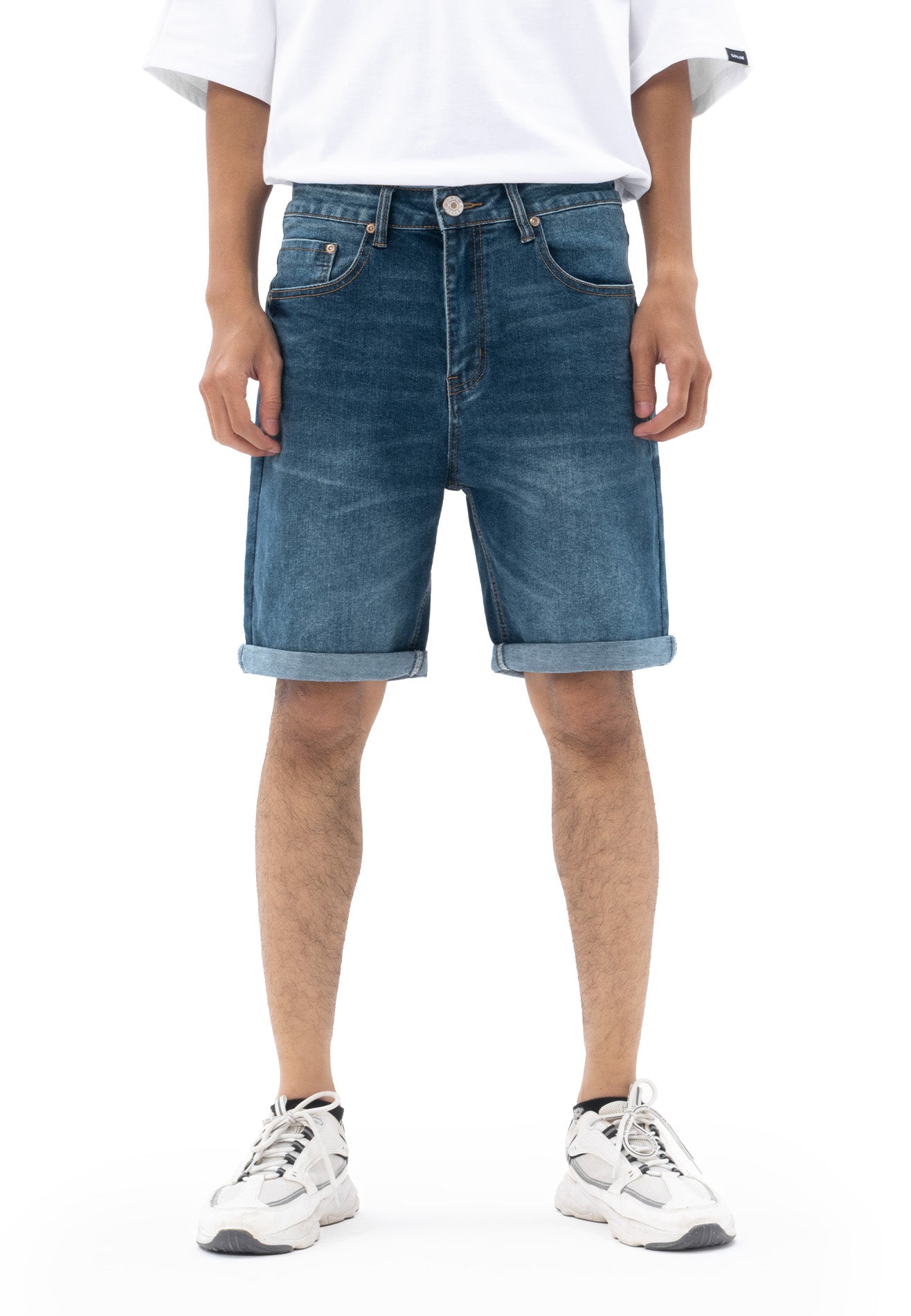 DRUM Classic Washed Details Short Jeans-Blue