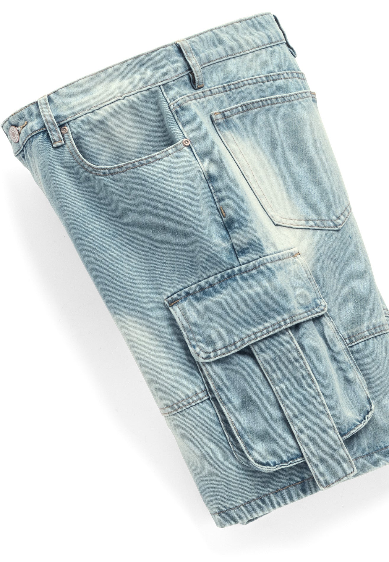 DRUM S. Pocket Cargo Baggy Short Jeans- Light Blue