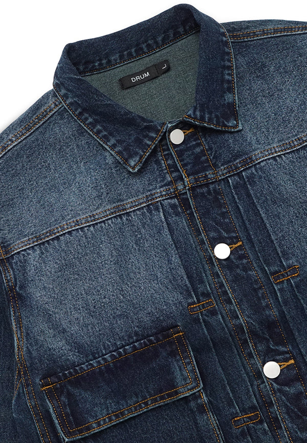 DRUM Fashion Pocket Denim Jacket- Navy Blue