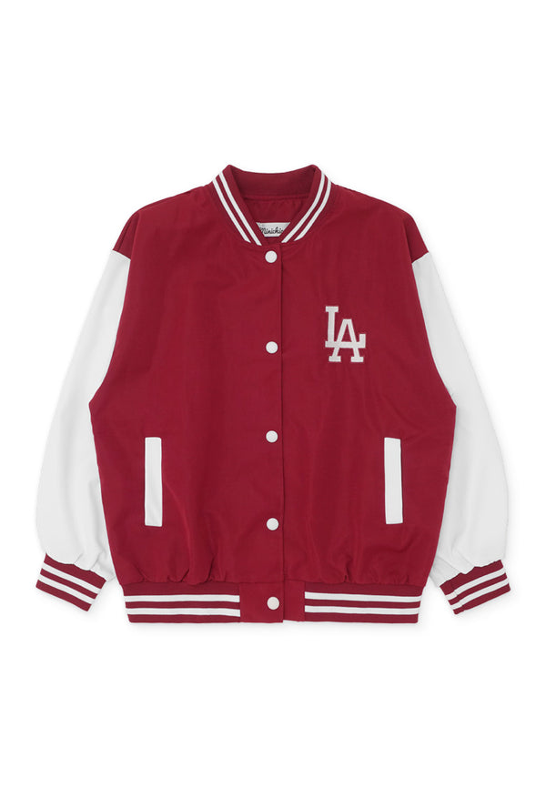 LA Contrast Sleeve Baseball Jacket- Red