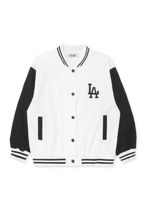 LA Contrast Sleeve Baseball Jacket- White