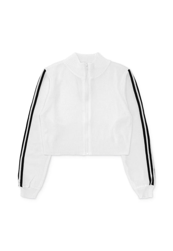 Stripe Details Knit Zip Jacket- White