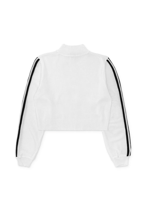 Stripe Details Knit Zip Jacket- White