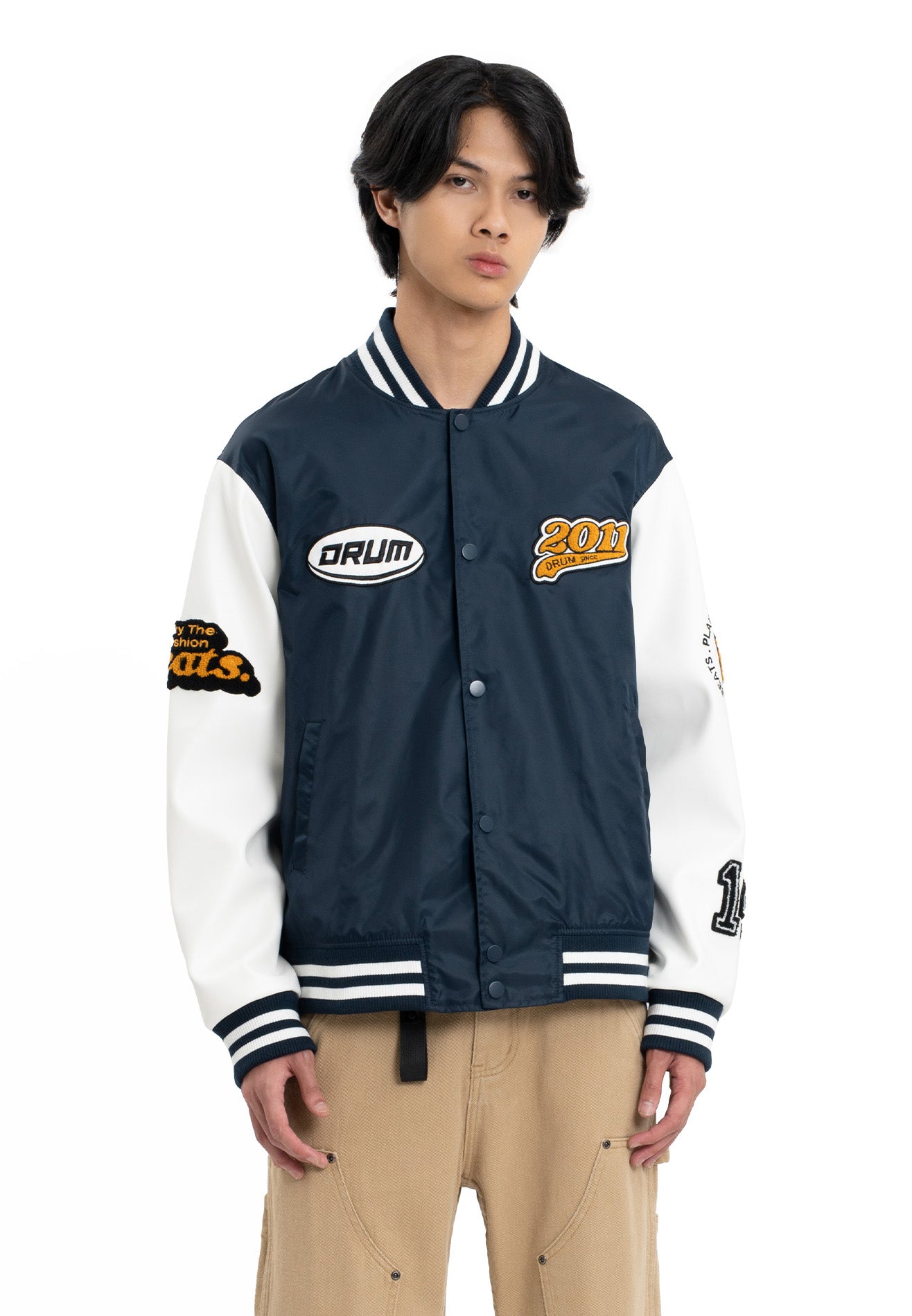 SELECT Embroidery Patches Varsity Jacket - Navy