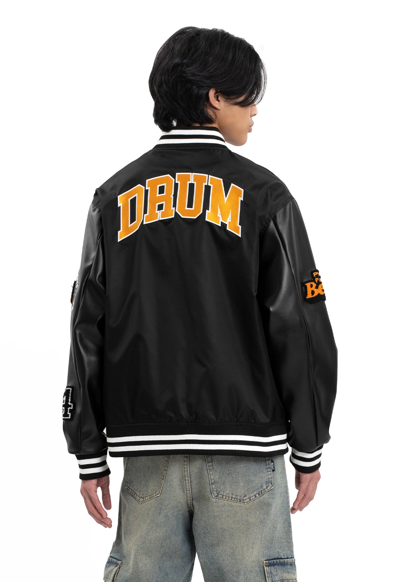 SELECT Embroidery Patches Varsity Jacket - Black