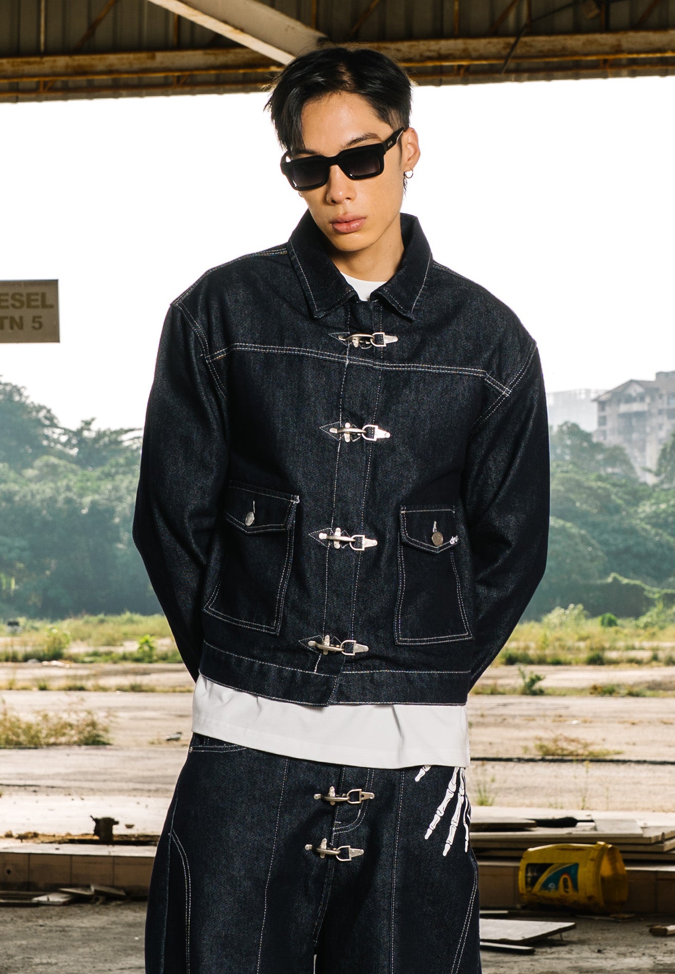 DRUM S. Denim Syndicate Clasp Buckle Jacket- Navy
