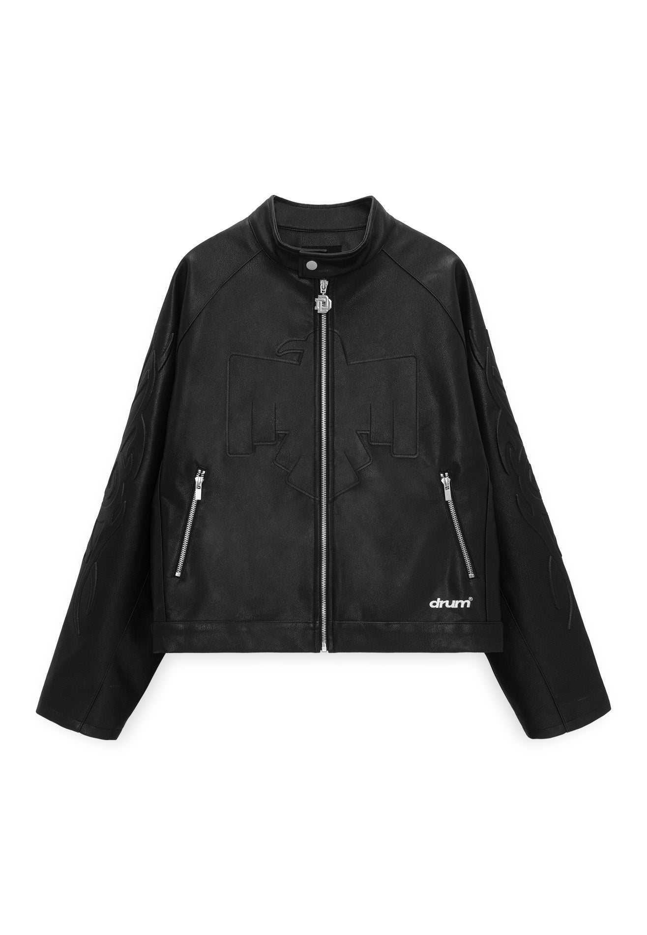 DRUM X AOS 3D Embossed Pu Leather Jacket- Black