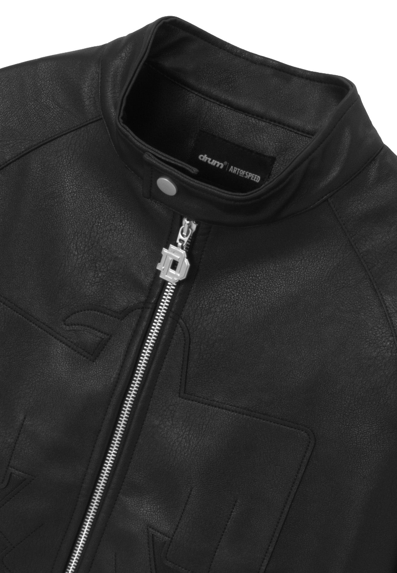DRUM X AOS 3D Embossed Pu Leather Jacket- Black