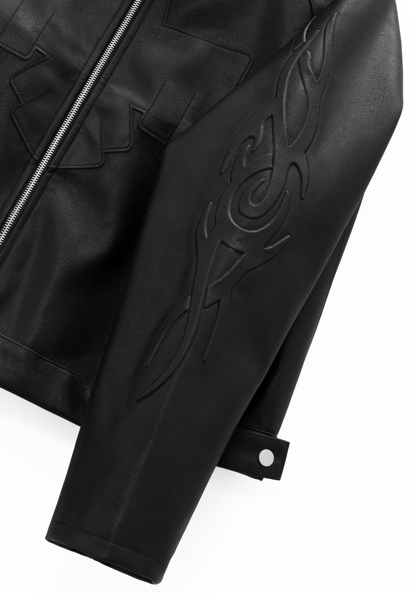 DRUM X AOS 3D Embossed Pu Leather Jacket- Black