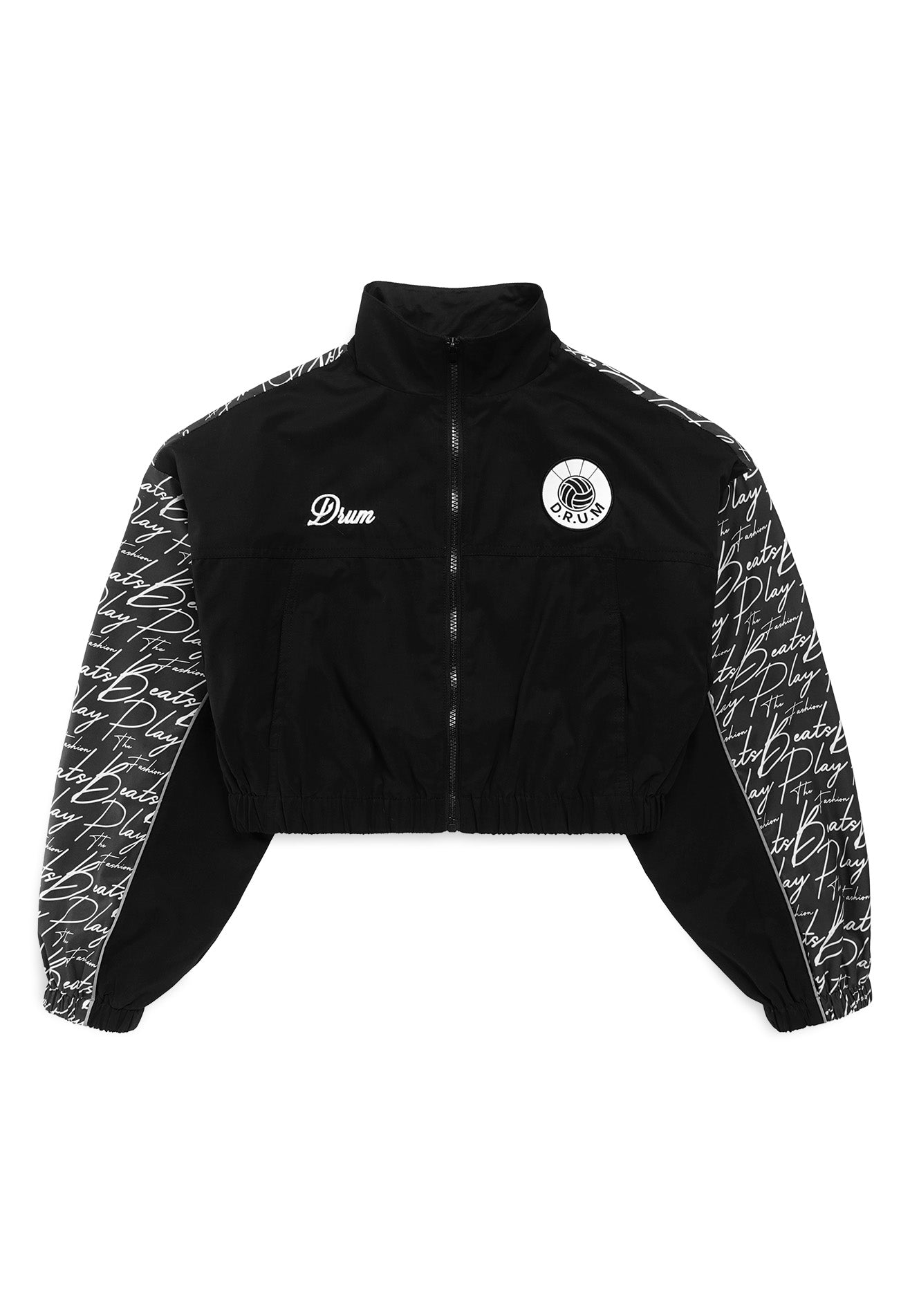 Select Women Lightweight Reflective Print Crop Jacket- Black