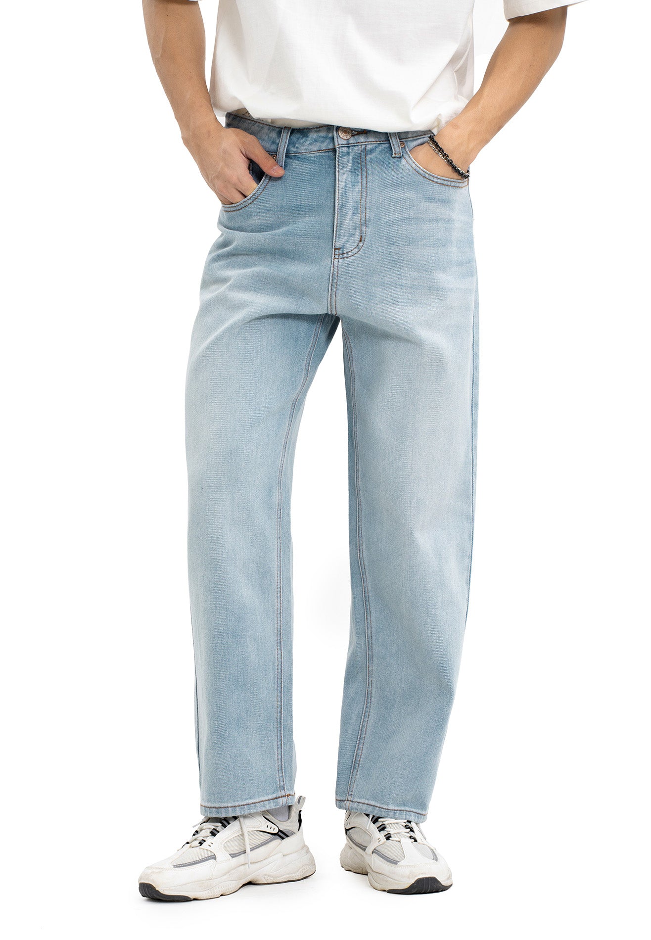 DRUM Washed Denim Straight Cut Jeans- Light Blue