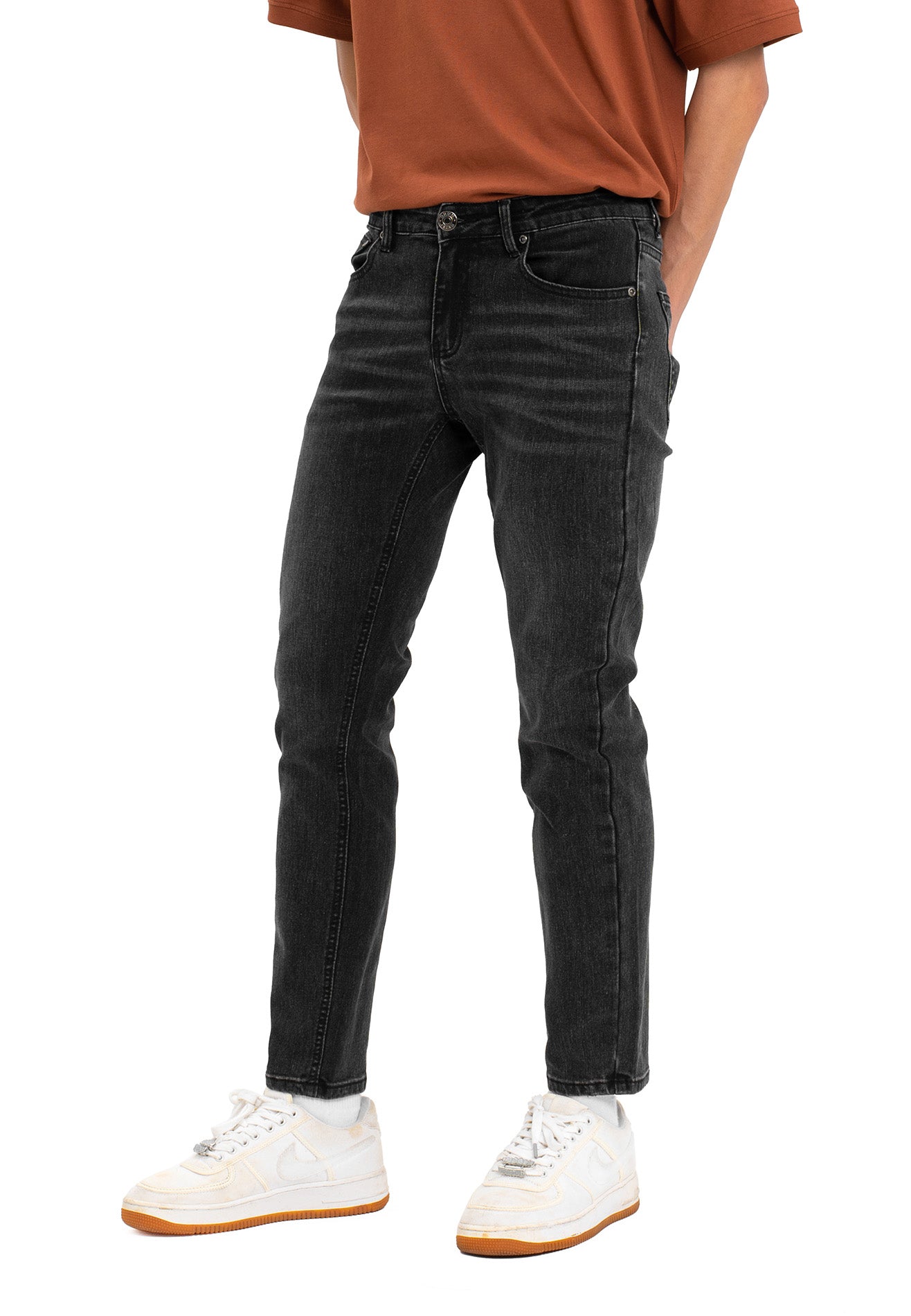 Washed Details Skinny Fit Jeans- Grey