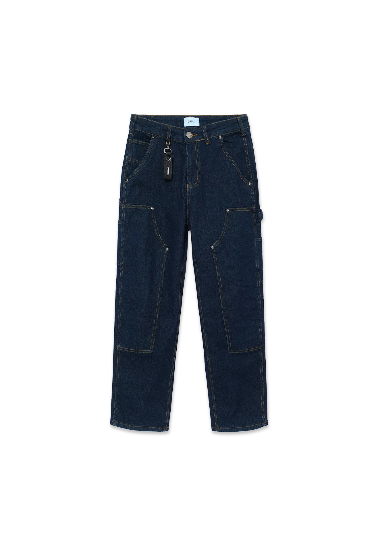 Double Knee Straight Cut Jeans- Navy